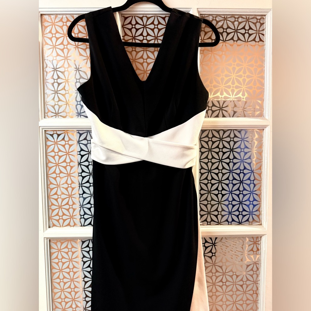 New York & company black white stretch bodycon tie waist dress size medium